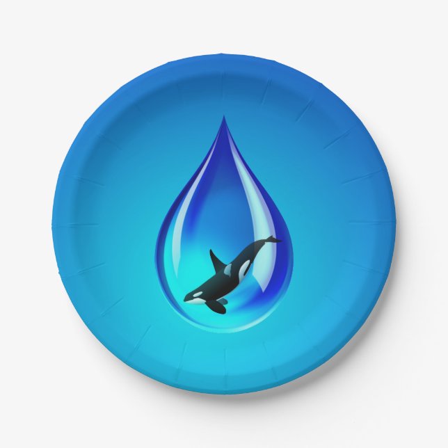 Water Drop and Orca Paper Plate (Front)