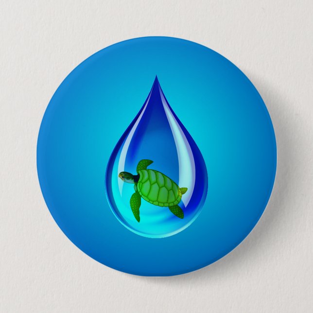 Water Drop and Sea Turtle 7.5 Cm Round Badge (Front)