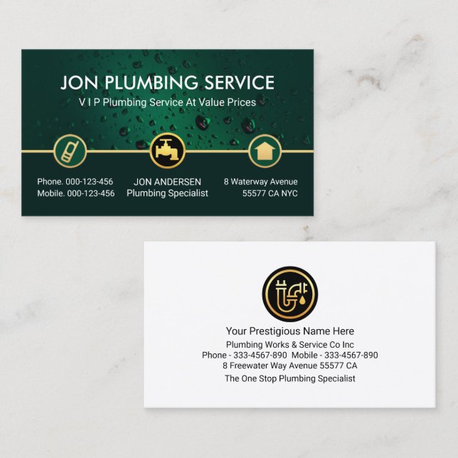 Water Drop Gold Icon Plumbing Border Business Card (Front/Back)