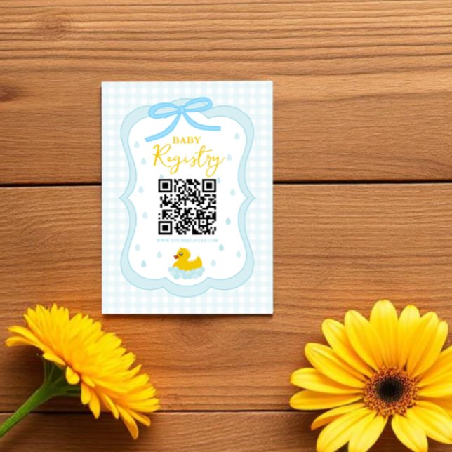 Water Droplets Gingham Boy Baby Shower Registry Enclosure Card (Creator Uploaded)