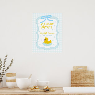 Water Droplets Gingham Boy Baby Shower Welcome Poster