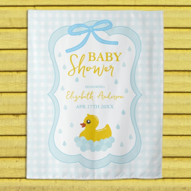 Water Droplets Gingham Boy Baby Shower Welcome Tapestry (Creator Uploaded)