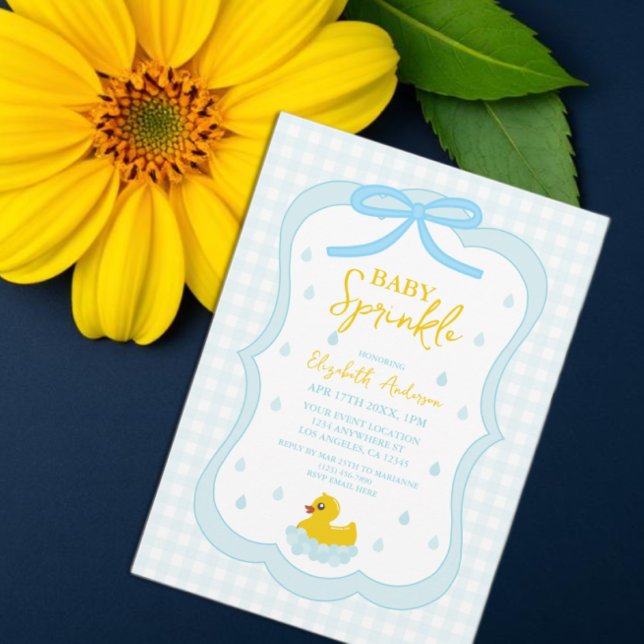 Water Droplets Gingham Boy Baby Sprinkle Invitation (Creator Uploaded)