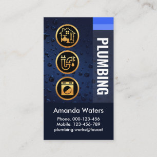 Water Droplets Gold Plumbing Icons Business Card