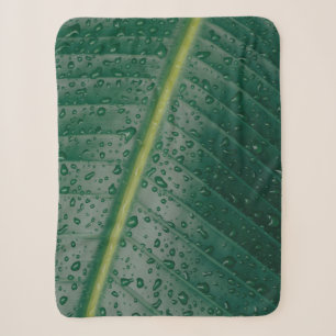 Water droplets on banana leaf sherpa blanket