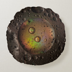 Water droplets on glass panel round cushion