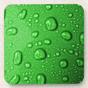 Water droplets on green background, cool & wet coaster
