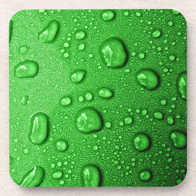 Water droplets on green background, cool & wet coaster (Front)