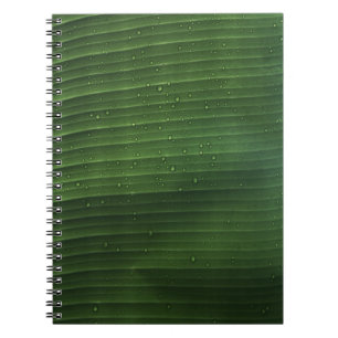 Water droplets on green leaf notebook
