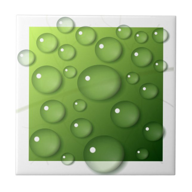 Water Droplets on Green Square Background Tile (Front)