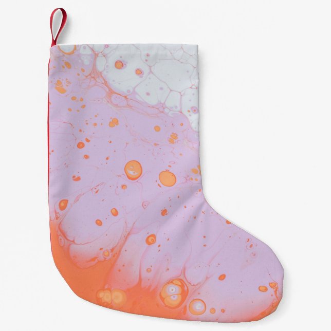 WATER DROPLETS ON RED SURFACE SMALL CHRISTMAS STOCKING (Front)