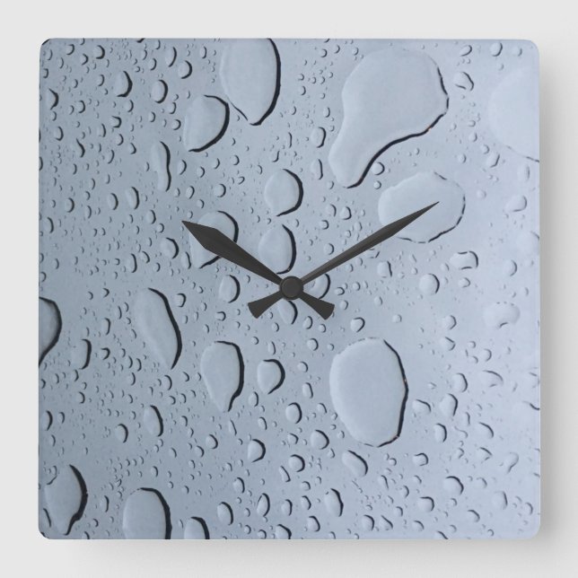 Water Droplets Patterns Grey Gray Abstract Artsy Square Wall Clock (Front)