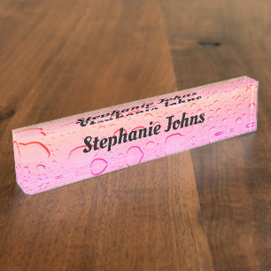 Water Drops Artsy Pattern Pink Rose Gold Monograms Nameplate