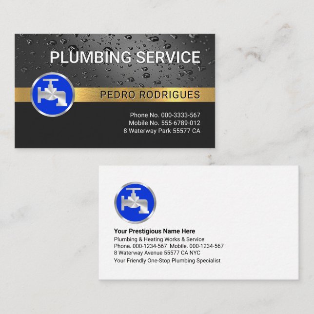 Water Drops Gold Faucet Layer Business Card (Front/Back)