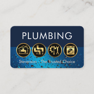 Water Drops Gold Plumbing Icons Business Card