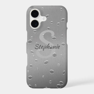 Water Drops on Brushed Metal Monogram Name