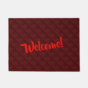 Water Drops on Crimson Metal Doormat