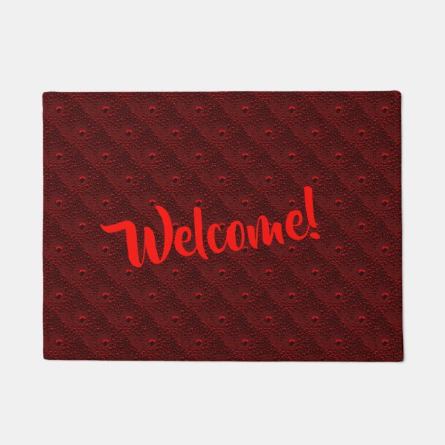 Water Drops on Crimson Metal Doormat (Front)
