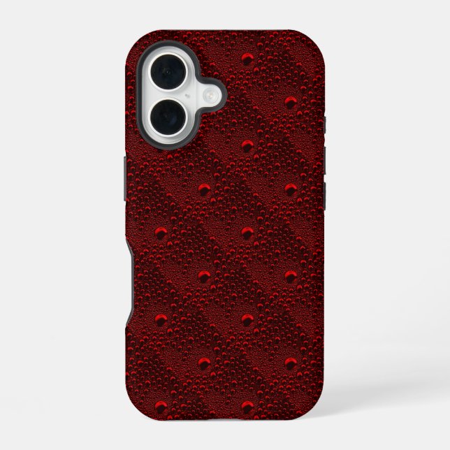 Water Drops on Crimson Metal iPhone 16 Case (Back)