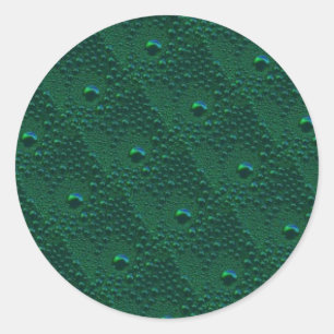 Water Drops on Green Metal Classic Round Sticker