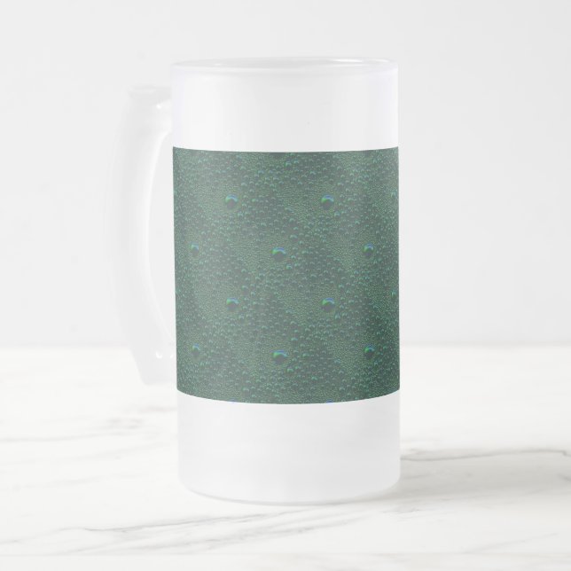 Water Drops on Green Metal Frosted Glass Beer Mug (Front Left)