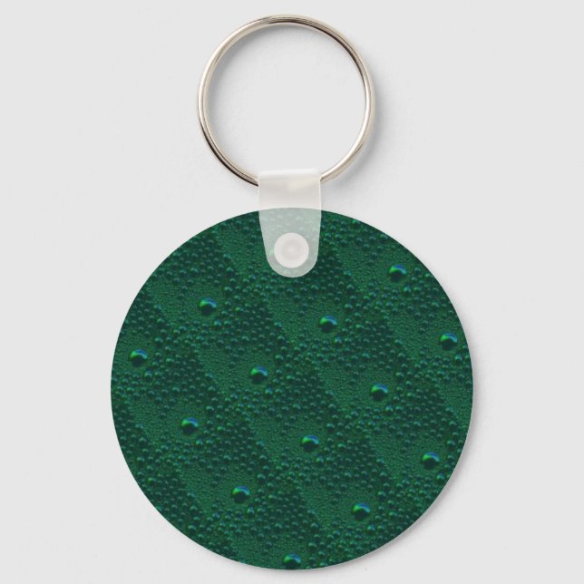 Water Drops on Green Metal Key Ring (Front)
