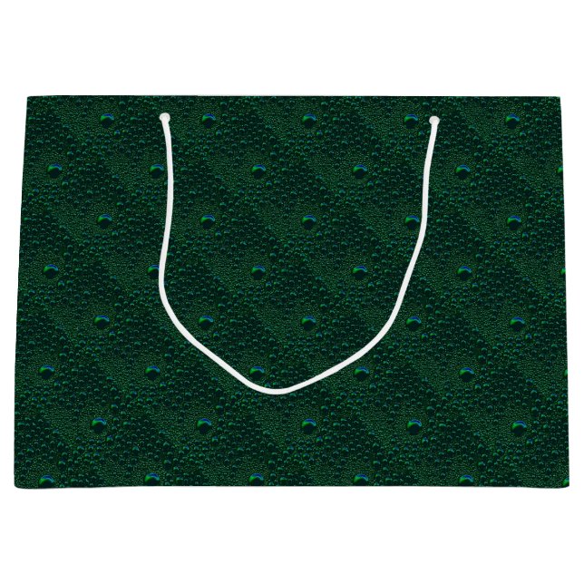 Water Drops on Green Metal Large Gift Bag (Front)
