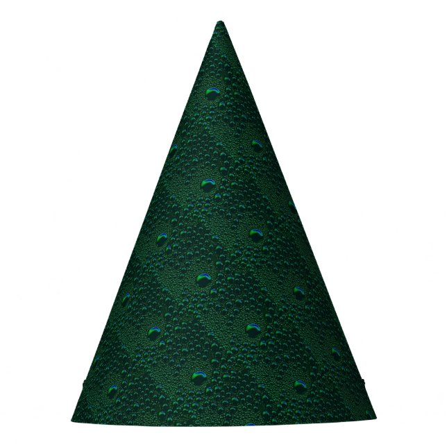 Water Drops on Green Metal Party Hat (Front)