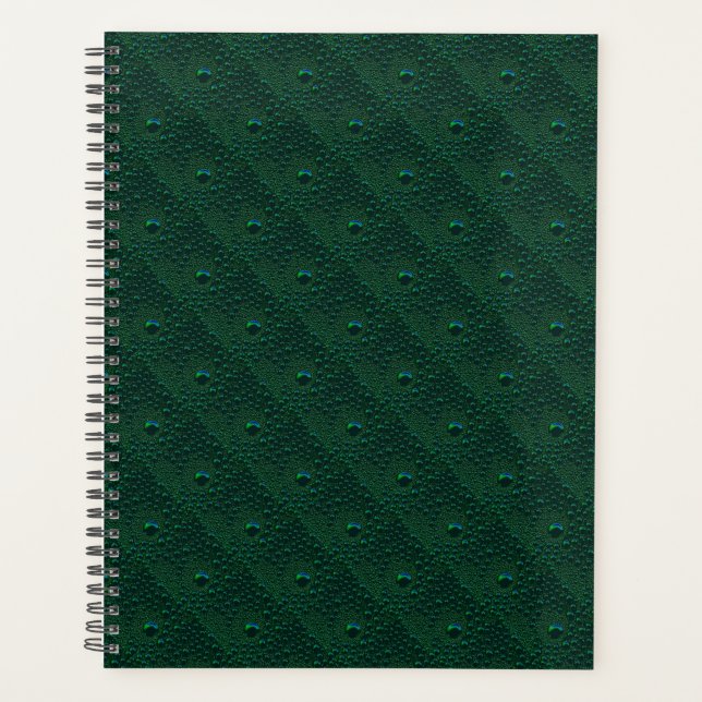 Water Drops on Green Metal Planner (Front)