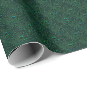 Water Drops on Green Metal Wrapping Paper
