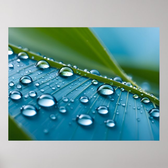 Water drops on leaves poster (Front)