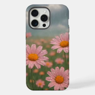 Water drops on petals of flower field under rain iPhone 15 pro max case