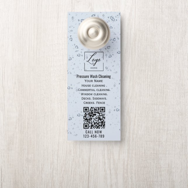 Water drops Qr code Pressure wash Door Hanger (On Knob)