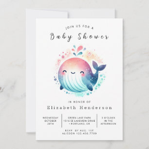  Water Editable Whale Baby Shower Invitation