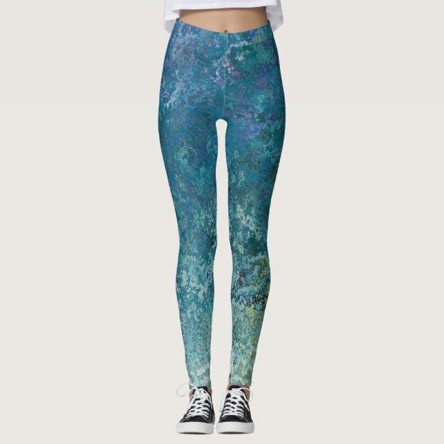 Water Element Inspired Alcohol Ink Abstract Leggings (Front)