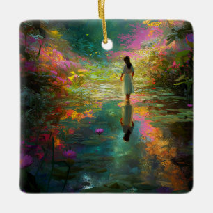 Water Fairy with Soft Pastels and Water Lilies Ceramic Ornament