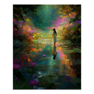 Water Fairy with Soft Pastels and Water Lilies Poster