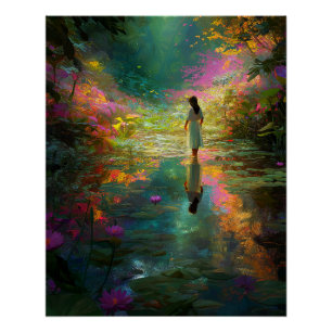 Water Fairy with Soft Pastels and Water Lilies Poster