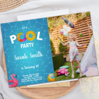 Water Flamingo Pool Birthday Invitations photo