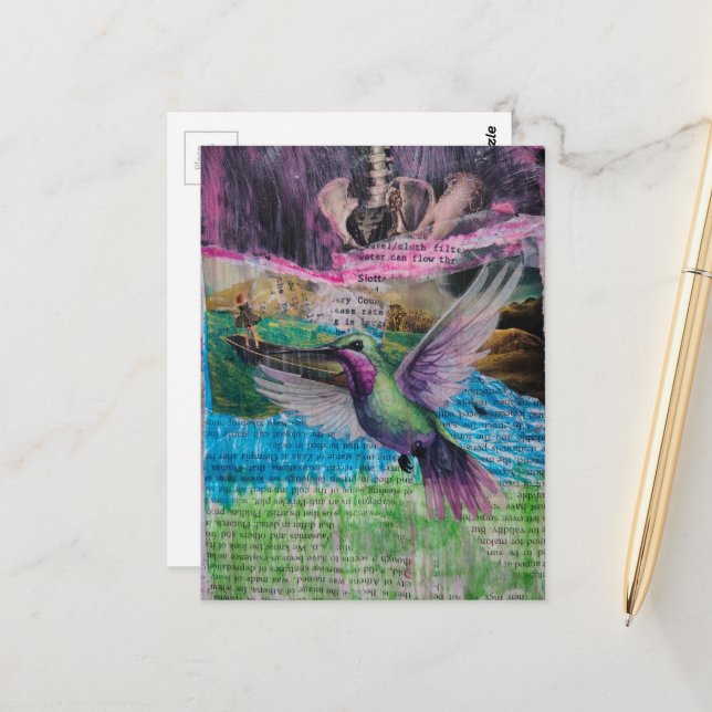 Water Flow Through Abstract Mixed Media Collage Postcard (Front/Back In Situ)