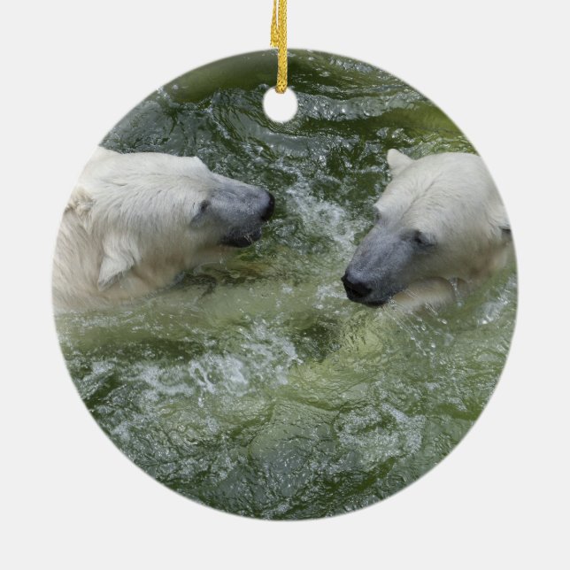 Water Fun Polar Bears Ceramic Tree Decoration (Back)