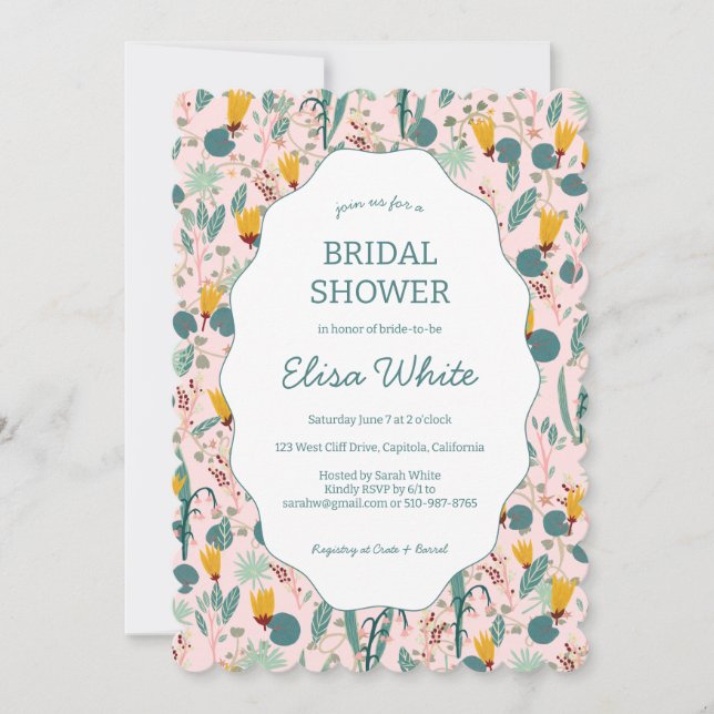 Water Garden Floral Bridal Shower Cute CUSTOM  Invitation (Front)