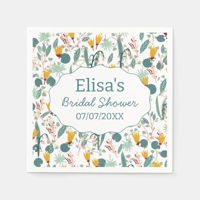 Water Garden Floral Bridal Shower Cute CUSTOM Napkin (Front)