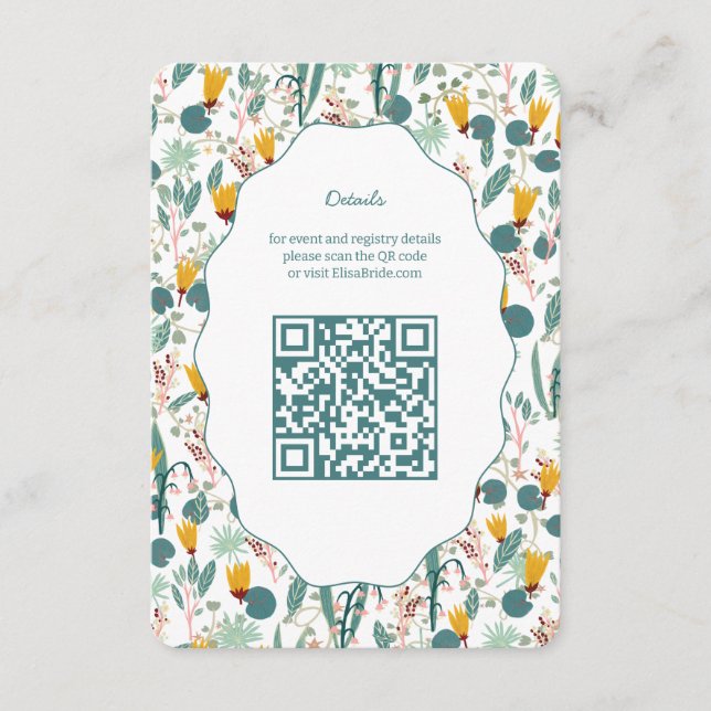 Water Garden Floral Bridal Shower Cute CUSTOM QR Enclosure Card (Front)