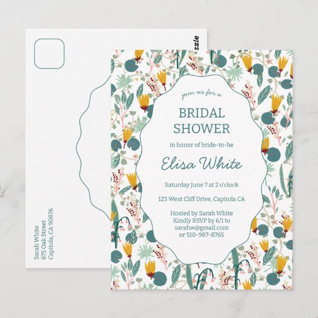 Water Garden Floral Bridal ShowerCUSTOM Invitation Postcard (Front/Back)