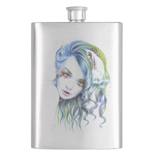 Water girl surreal portrait original art Flask