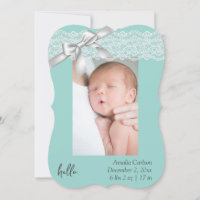 Water Green Lace Birth Announcement Card