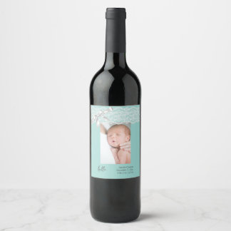 Water Green Lace Birth Announcement  Wine Label