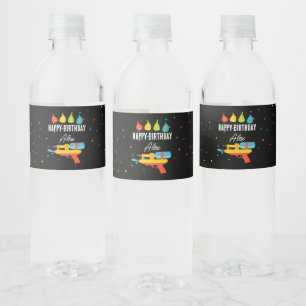 Water Gun & Balloons Summer Birthday Party Bottle Label