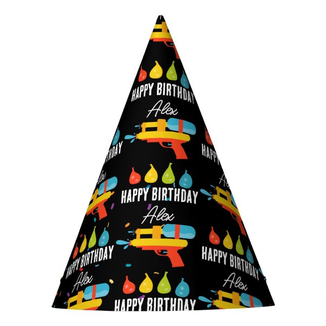 Water Gun & Balloons Summer Birthday Party Hat (Front)